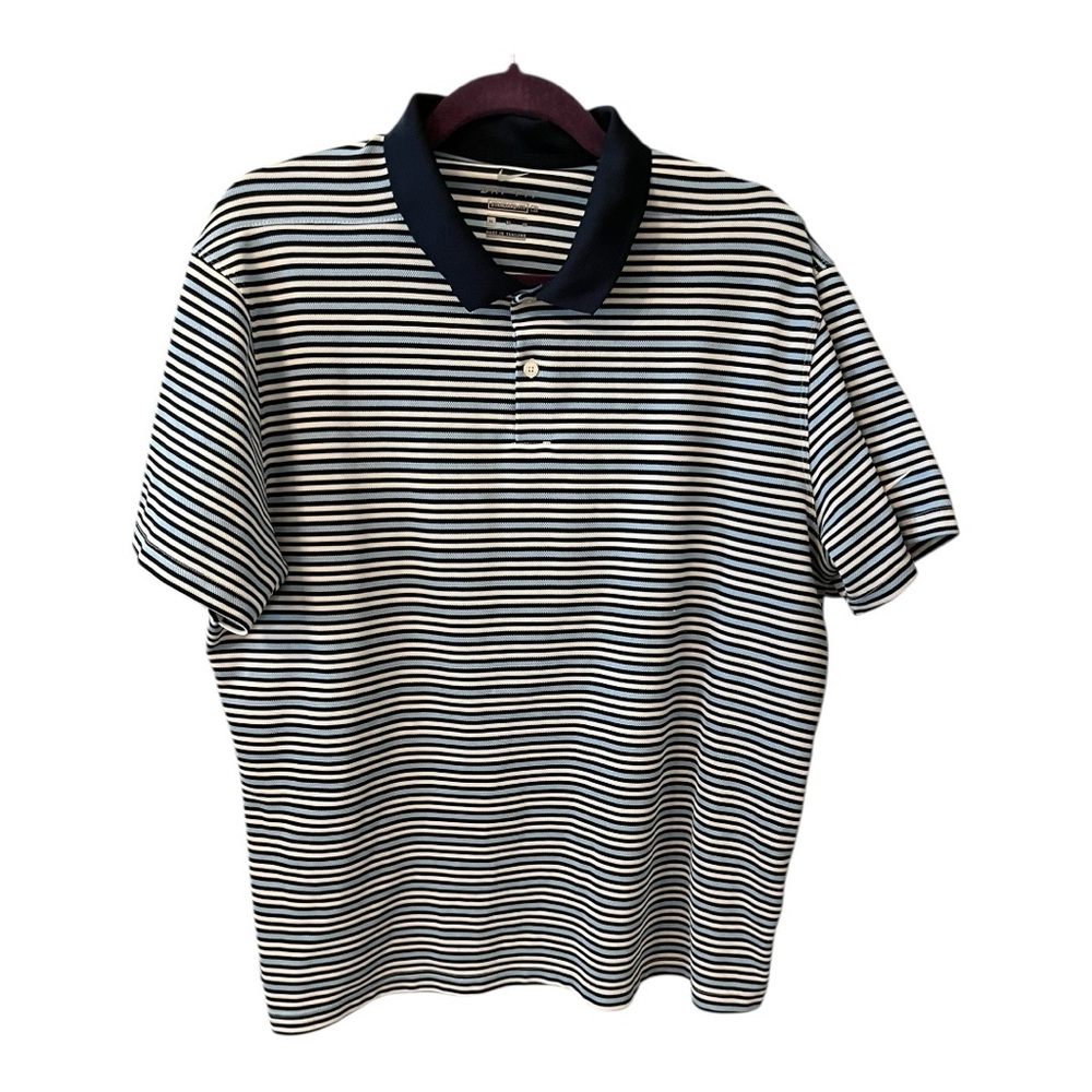 Nike Dri-FIt  Blue and White Golf Victory‎ l Striped Polo  Size XL
